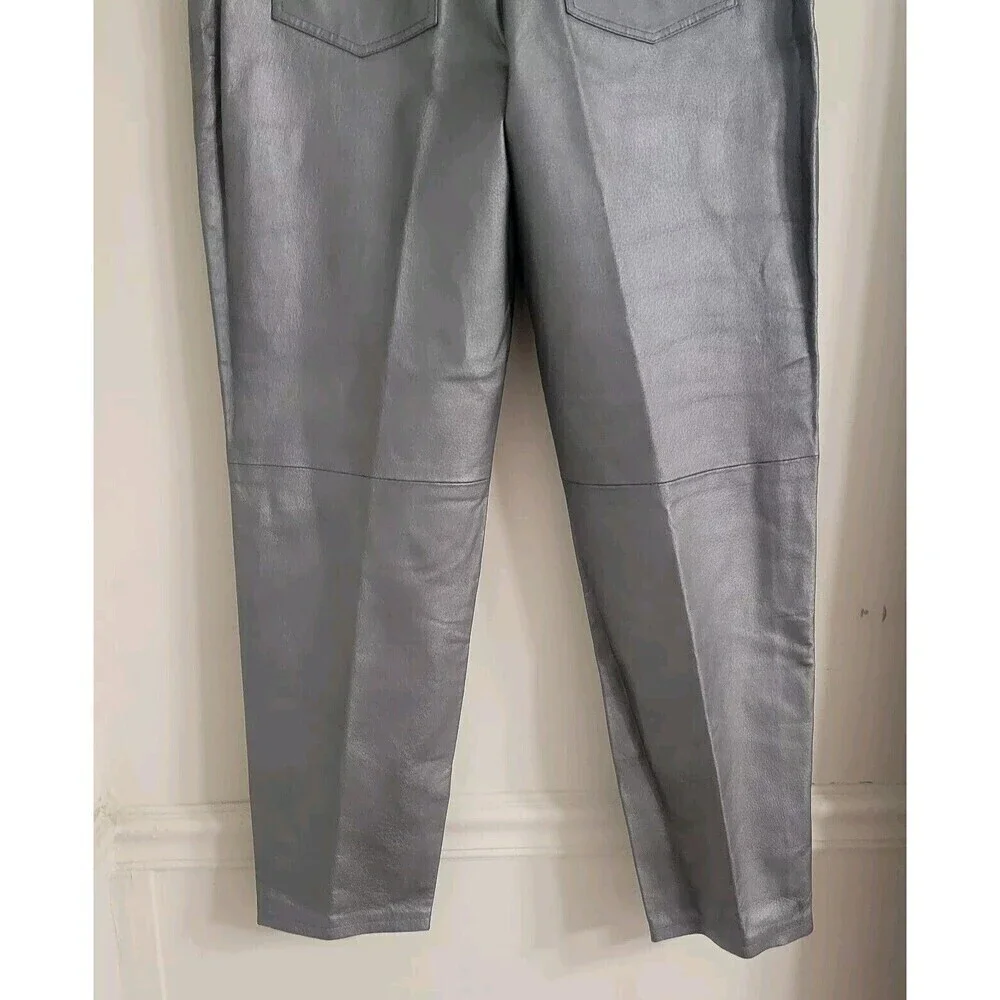 Vintage Forenza Size 16 Leather Pants  Silver Cigarette High Rise Disco - Picture 6 of 11